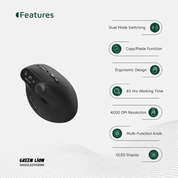 GREEN LION SMART OLED VERTICAL MOUSE |4000DPI RESOLUTION |G-400